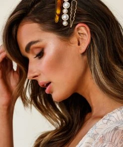 Selfie Leslie Clearance Anthea Pearl And Tan Clip Trio New Accessories