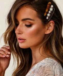 Selfie Leslie Clearance Anthea Pearl And Tan Clip Trio New Accessories