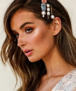 Selfie Leslie Mabel Pearl And Acrylic Clip Trio Pink New Accessories