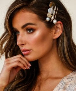 Selfie Leslie Clearance New Accessories Tahiti Pearl And Tan Hair Clip Trio