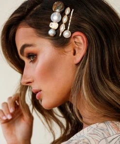 Selfie Leslie Clearance New Accessories Tahiti Pearl And Tan Hair Clip Trio