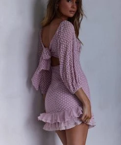 Selfie Leslie Abby Frill Hem Lace Dress Blush New In