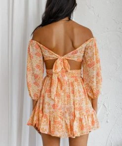 Selfie Leslie Abby Waistband A-Line Ruffle Hem Skirt Floral Print Pink