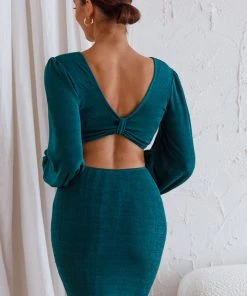 Selfie Leslie Acapulco Long Sleeve Cut-Out Waist Mini Dress Forest Green