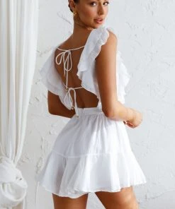 Selfie Leslie New In Always My Girl Ruffle Shoulder Romper White
