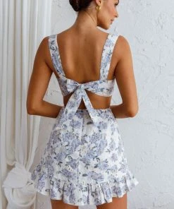 Selfie Leslie Pascale String-Tie Cut-Out Dress Floral Blue