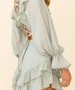 Selfie Leslie Baby Shower Charade Long Sleeve Corset Back Dress Olive