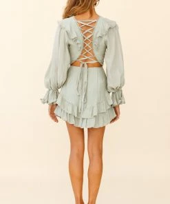 Selfie Leslie Baby Shower Charade Long Sleeve Corset Back Dress Olive