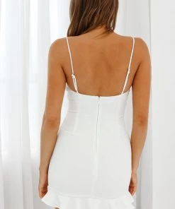 Selfie Leslie Aces Cami Strap Ruffle Hem Mini Bodycon Dress White New In