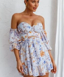 Selfie Leslie New In Ianthe Off-Shoulder Puff Sleeve Dress Floral Mint