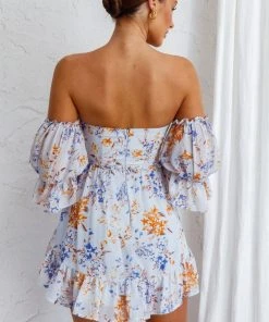 Selfie Leslie New In Ianthe Off-Shoulder Puff Sleeve Dress Floral Mint