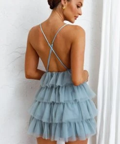 Selfie Leslie Auguste Tiered Frill Mini Dress Blue Bestselling Dresses