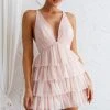 Selfie Leslie Auguste Tiered Frill Mini Dress Blush