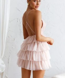 Selfie Leslie Auguste Tiered Frill Mini Dress Blush