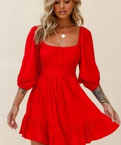 Selfie Leslie Abby Off-Shoulder Tie-Up Back Dress Red Bestsellers