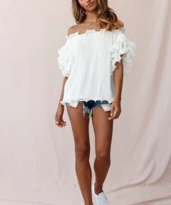 Selfie Leslie Bestsellers Miranda Ruffle Sleeve Top White