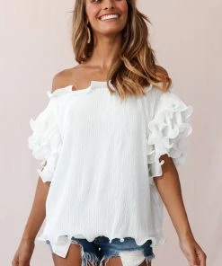 Selfie Leslie Bestsellers Miranda Ruffle Sleeve Top White