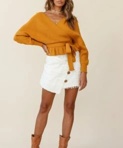 Selfie Leslie Bestsellers Amara Long Sleeve Knit Top Mustard