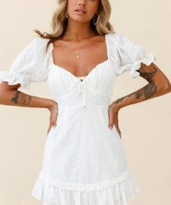 Selfie Leslie Sales Shop 67 Selfie Leslie Hayden Puff Sleeve Eyelet Embroidery Dress White