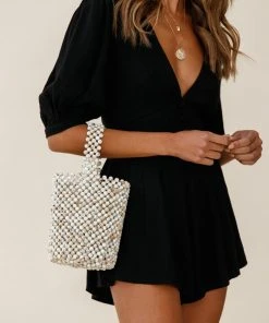 Selfie Leslie Clearance Accessories Noosa Beaded Bucket Bag Beige