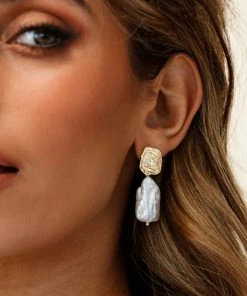 Selfie Leslie Antigua Baroque Pearl Earrings Gold Accessories