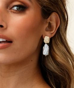 Selfie Leslie Antigua Baroque Pearl Earrings Gold Accessories