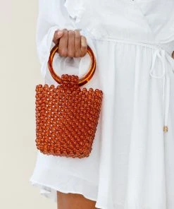 Selfie Leslie Clearance Accessories Karma Beaded Acrylic Handle Bag Tan